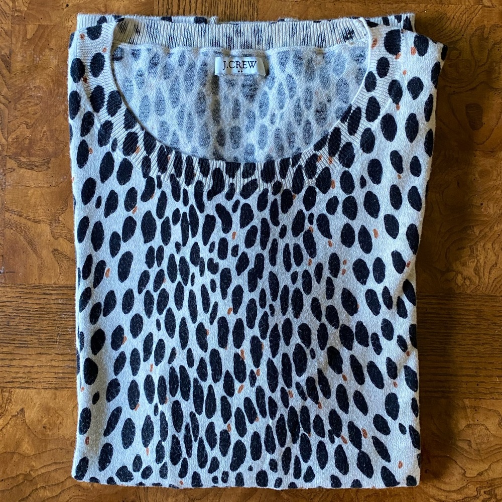 J.CREW WOMENS LONG SLEEVE LIGHT WEIGHT CREWNECK SWEATER/BLACK/BEIGE.USED.
